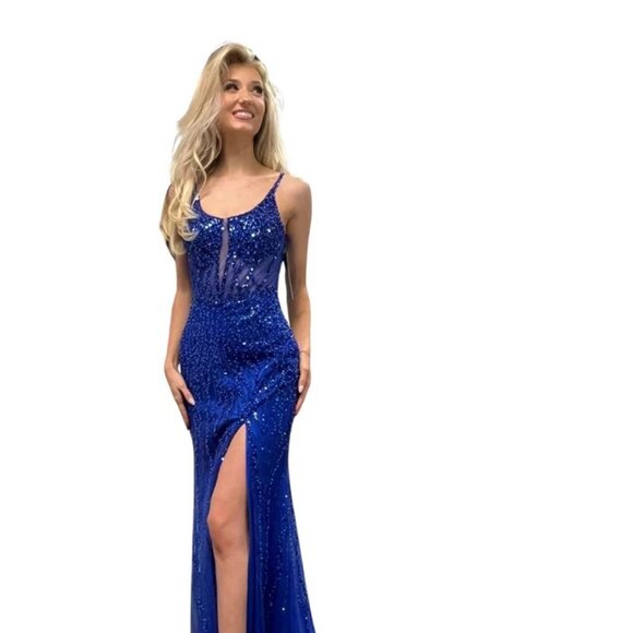 New Sheath Sleeveless Sequins Embellished Maxi Prom Dress w/ U-Back TC TL3037C - Picture 1 of 8